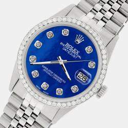 Rolex Custom Royal Blue MOP 1.1CT Diamond Stainless Steel Datejust  Automatic Men's Wristwatch 36mm