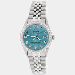 Rolex Custom Turquoise 1.1CT Diamond Stainless Steel Datejust  Automatic Men's Wristwatch 36mm