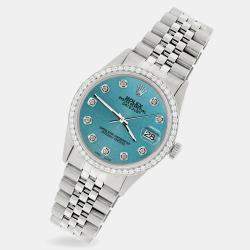 Rolex Custom Turquoise 1.1CT Diamond Stainless Steel Datejust  Automatic Men's Wristwatch 36mm