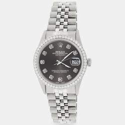 Rolex Custom Grey 1.1CT Diamond Stainless Steel Datejust  Automatic Men's Wristwatch 36mm