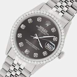 Rolex Custom Grey 1.1CT Diamond Stainless Steel Datejust  Automatic Men's Wristwatch 36mm