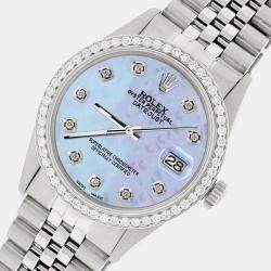 Rolex Custom Purple MOP 1.1CT Diamond Stainless Steel Datejust  Automatic Men's Wristwatch 36mm