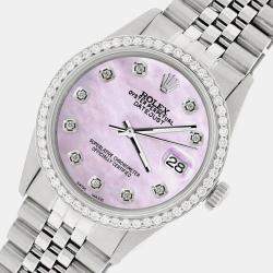 Rolex Custom Pink Pearl 1.1CT Diamond Stainless Steel Datejust  Automatic Men's Wristwatch 36mm