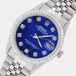 Rolex Custom Blue 1.1CT Diamond Stainless Steel Datejust  Automatic Men's Wristwatch 36mm