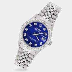 Rolex Custom Blue 1.1CT Diamond Stainless Steel Datejust  Automatic Men's Wristwatch 36mm
