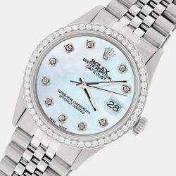 Rolex Custom Sky Blue 1.1CT Diamond Stainless Steel Datejust  Automatic Men's Wristwatch 36mm