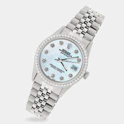 Rolex Custom Sky Blue 1.1CT Diamond Stainless Steel Datejust  Automatic Men's Wristwatch 36mm