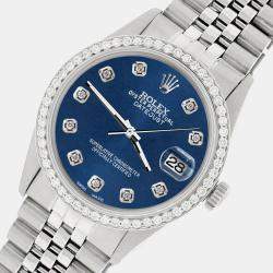 Rolex Custom Blue 1.1CT Diamond Stainless Steel Datejust  Automatic Men's Wristwatch 36mm