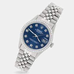 Rolex Custom Blue 1.1CT Diamond Stainless Steel Datejust  Automatic Men's Wristwatch 36mm