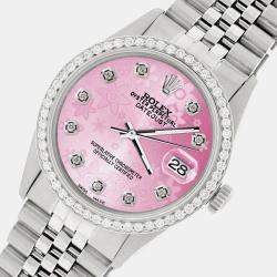 Rolex Custom Peach Flower 1.1CT Diamond Stainless Steel Datejust  Automatic Men's Wristwatch 36mm