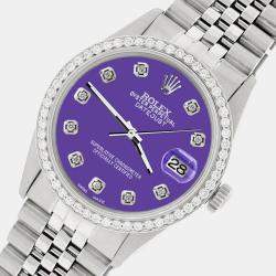 Rolex Custom Pastel Purple 1.1CT Diamond Stainless Steel Datejust  Automatic Men's Wristwatch 36mm