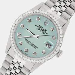 Rolex Custom Pastel Blue 1.1CT Diamond Stainless Steel Datejust  Automatic Men's Wristwatch 36mm