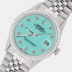 Rolex Custom Sky Blue 1.1CT Diamond Stainless Steel Datejust  Automatic Men's Wristwatch 36mm