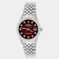 Rolex Custom Maroon Vignette 1.1CT Diamond Stainless Steel Datejust  Automatic Men's Wristwatch 36mm