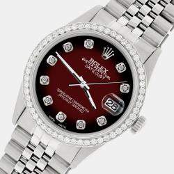 Rolex Custom Maroon Vignette 1.1CT Diamond Stainless Steel Datejust  Automatic Men's Wristwatch 36mm