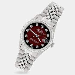 Rolex Custom Maroon Vignette 1.1CT Diamond Stainless Steel Datejust  Automatic Men's Wristwatch 36mm