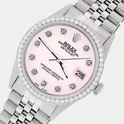 Rolex Custom Ice Pink 1.1CT Diamond Stainless Steel Datejust  Automatic Men's Wristwatch 36mm