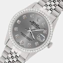 Rolex Custom Grey 1.1CT Diamond Stainless Steel Datejust  Automatic Men's Wristwatch 36mm