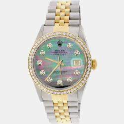 Rolex Customised Tahitian MOP Diamond 18K Yellow Gold Stainless Steel Datejust  Automatic Men's Wristwatch 36mm