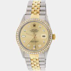 Rolex Customised Champagne Diamond 18K Yellow Gold Stainless Steel Datejust  Automatic Men's Wristwatch 36mm