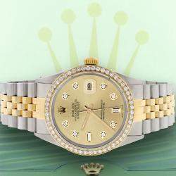 Rolex Customised Champagne Diamond 18K Yellow Gold Stainless Steel Datejust  Automatic Men's Wristwatch 36mm