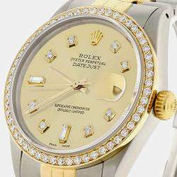 Rolex Customised Champagne Diamond 18K Yellow Gold Stainless Steel Datejust  Automatic Men's Wristwatch 36mm