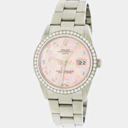 Rolex Customised Pink Diamond Stainless Steel Date  Automatic Men's Wristwatch 34mm