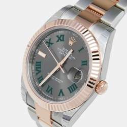 Pre Owned Rolex Slate 18k Everose Stainless Steel Datejust 126331 Men's Wristwatch 41 mm 