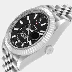 Rolex Black dial Jubilee Stainless Steel & 18k White Gold Sky-Dweller Men's Wristwatch 42 mm