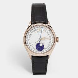Rolex White 18K Everose Gold Alligator Leather Cellini Moonphase 50535-0002 Men's Wristwatch 39 mm