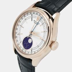 Rolex White 18K Everose Gold Alligator Leather Cellini Moonphase 50535-0002 Men's Wristwatch 39 mm