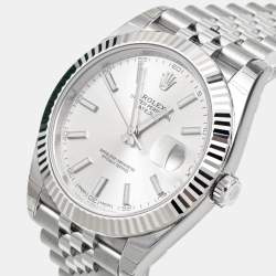 Pre Owned Rolex Silver 18k White Gold Stainless Steel Datejust M126334-0004 Men's Wristwatch 41 mm 