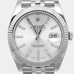 Pre Owned Rolex Silver 18k White Gold Stainless Steel Datejust M126334-0004 Men's Wristwatch 41 mm 