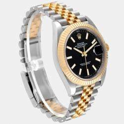 Pre Owned Rolex Black 18k Yellow Gold Stainless Steel Datejust 126333 Men's Wristwatch 41 mm