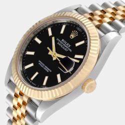 Pre Owned Rolex Black 18k Yellow Gold Stainless Steel Datejust 126333 Men's Wristwatch 41 mm