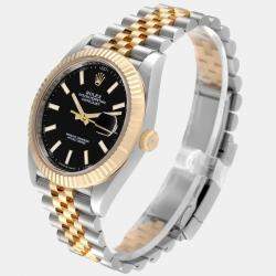 Pre Owned Rolex Black 18k Yellow Gold Stainless Steel Datejust 126333 Men's Wristwatch 41 mm