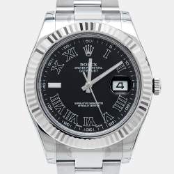 Pre Owned Rolex Charcoal Dark Grey 18K White Gold Stainless Steel Datejust II 116334-0002 Men's Wristwatch 41 mm