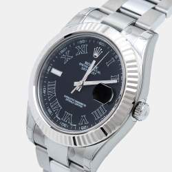 Pre Owned Rolex Charcoal Dark Grey 18K White Gold Stainless Steel Datejust II 116334-0002 Men's Wristwatch 41 mm