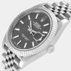 Pre Owned Rolex Rhodium 18K White Gold Stainless Steel Datejust 126334 Men's Wristwatch 41 mm