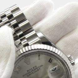 Rolex Silver 18k White Gold Stainless Steel Datejust 126234 Automatic Men's Wristwatch 36 mm