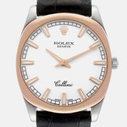 Rolex Cellini Danaos 18k White Rose Gold Black Strap Men's Watch 38 mm