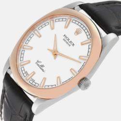 Rolex Cellini Danaos 18k White Rose Gold Black Strap Men's Watch 38 mm