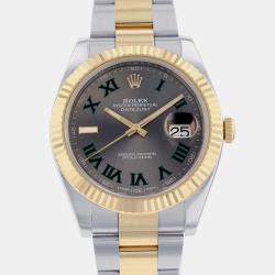 Rolex Grey 18k Yellow Gold Stainless Steel Datejust Automatic Men's Wristwatch 41 mm