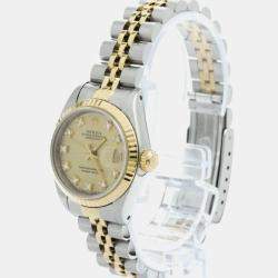 Rolex Champagne Diamond 18k Yellow Gold Stainless Steel Datejust 69173 Automatic Women's Wristwatch 26 mm