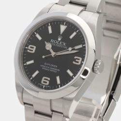 Rolex Black Stainless Steel Explorer 214270 Automatic Men's Wristwatch 39 mm