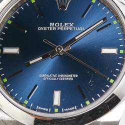 Pre Owned Rolex Blue Oystersteel Oyster Perpetual M114300-0003 Men's Wristwatch 39 mm