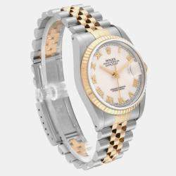 Rolex Ivory 18k Yellow Gold Stainless Steel Datejust 16233 Automatic Men's Wristwatch 36 mm