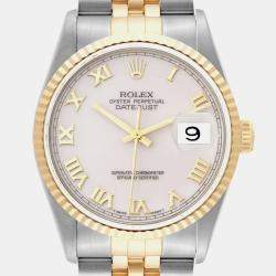 Rolex Ivory 18k Yellow Gold Stainless Steel Datejust 16233 Automatic Men's Wristwatch 36 mm