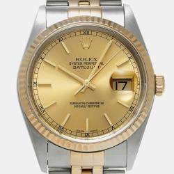 Rolex Champagne 18k Yellow Gold Stainless Steel Datejust 16233 Automatic Men's Wristwatch 36 mm