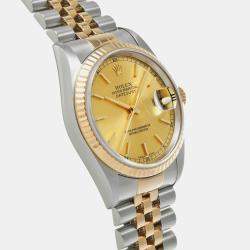 Rolex Champagne 18k Yellow Gold Stainless Steel Datejust 16233 Automatic Men's Wristwatch 36 mm